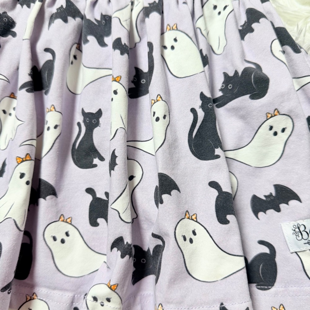 Bella & Omi Halloween Ghost Black Cat Dress 12/18M Purple Criss Cross Back - Picture 5 of 7